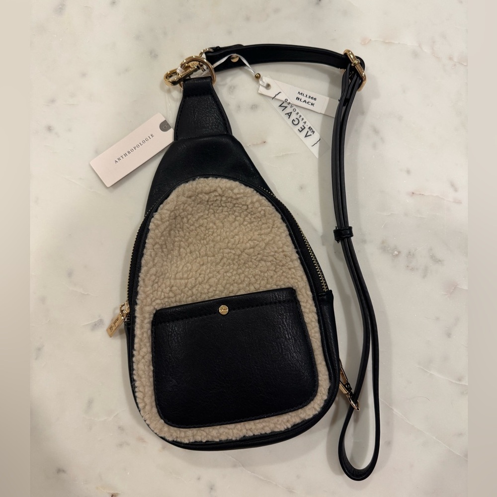 Anthropologie NWT Black and Cream Sherpa Purse